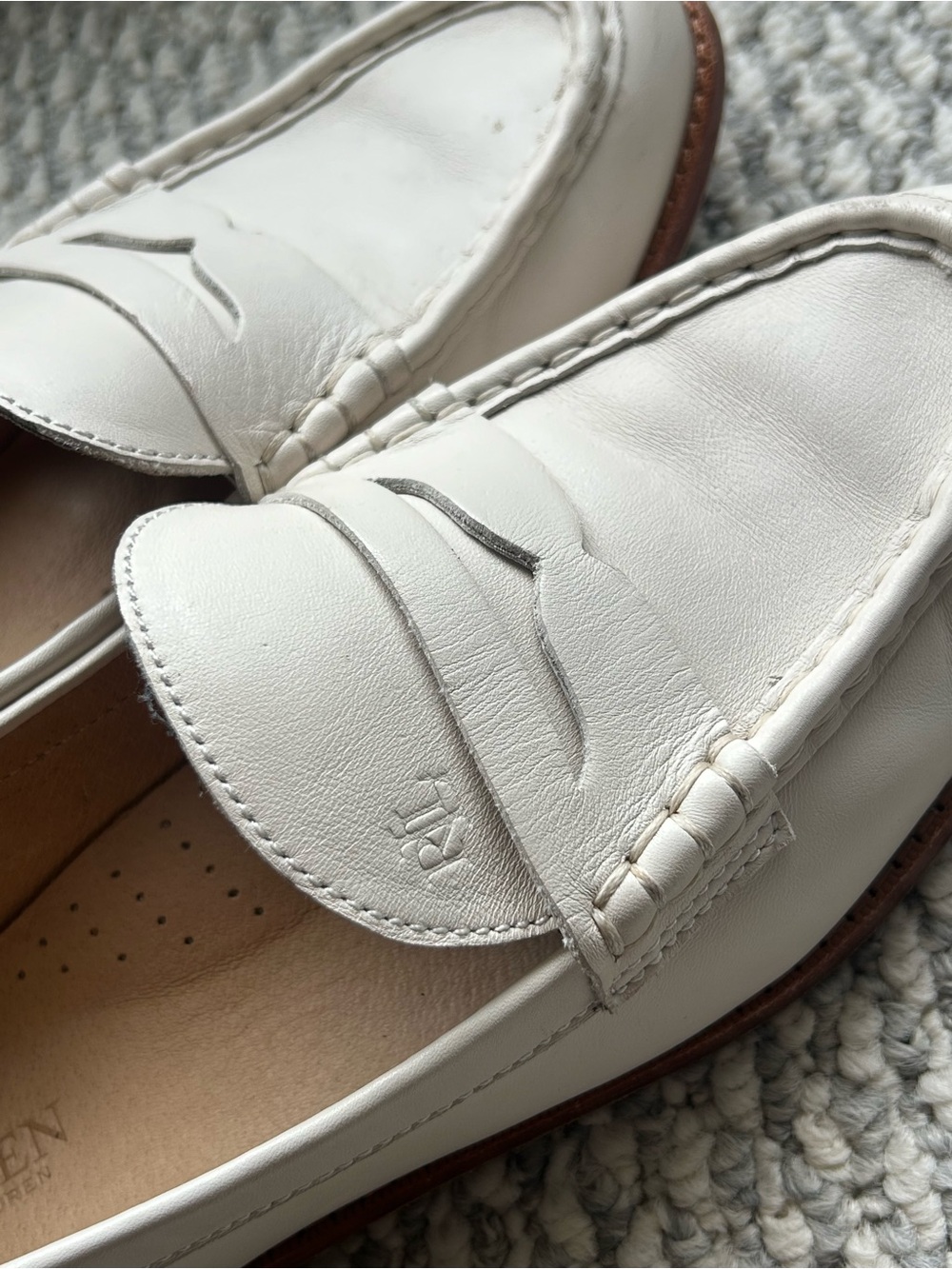 Lauren Ralph Lauren Cream Leather Penny Loafers - Picture 2 of 5